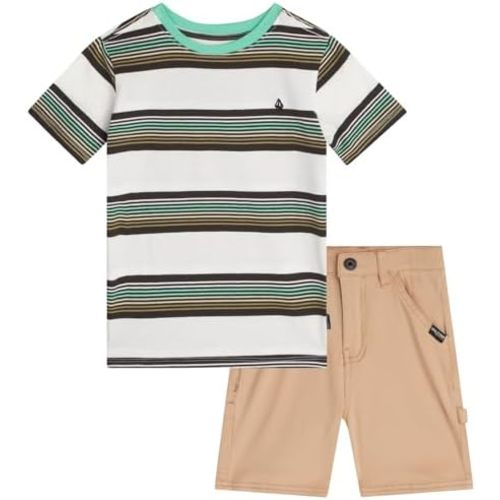 Volcom Toddler Boy Shorts Set - 2 Piece Short Sleeve Graphic Tees and Denim Shorts for Boys - Toddler Summer Clothes (2T-7)
