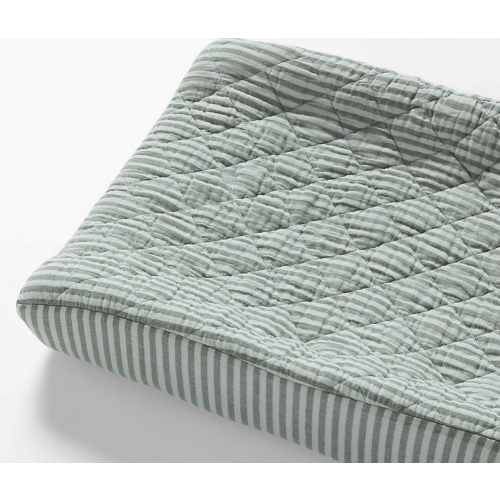 Supersoft Pine Green Striped Organic Cotton Gauze Baby Changing Pad Cover
