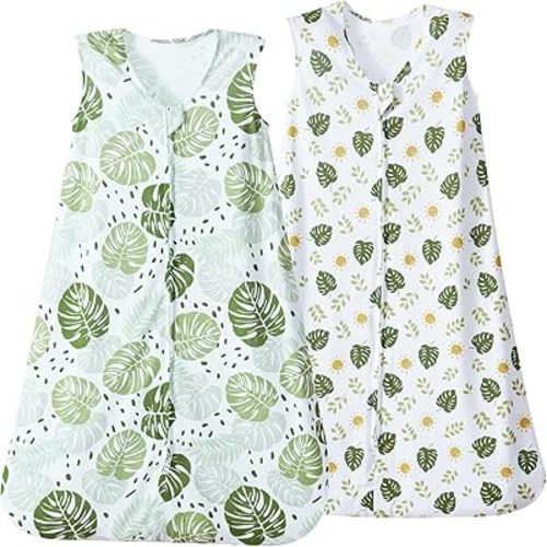 david's kids 2 Pack Baby Sleep Sack 6-12 Months, Rayon Derived from Bamboo,Ultra Soft TOG 0.5 Baby Wearable Blankets with 2-Way Zipper, Medium Size, Leaf