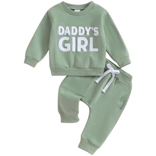 Kupretty Toddler Baby Girl Fall Winter Clothes Embroidered Letter Graphic Crewneck Sweatshirt + Joggers Pants Outfits Set