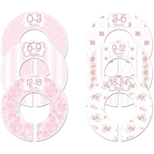 C102 Baby Girl Nursery Closet Clothing Size Dividers Pink Roses Set of 6 (1.25 Inch Rod)