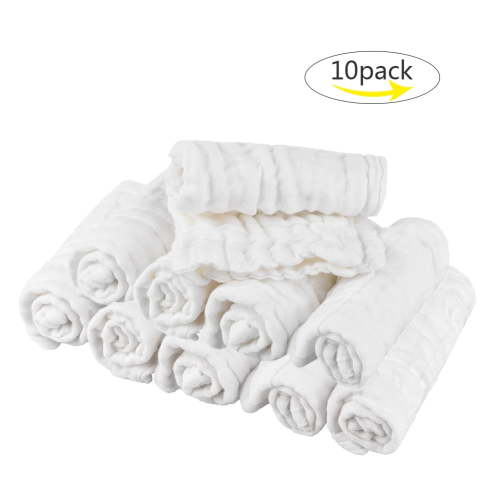 10pcs Cotton Baby Towels Soft Baby Face Towels Natural Baby Muslin Washcloths for Sensitive Skin, White