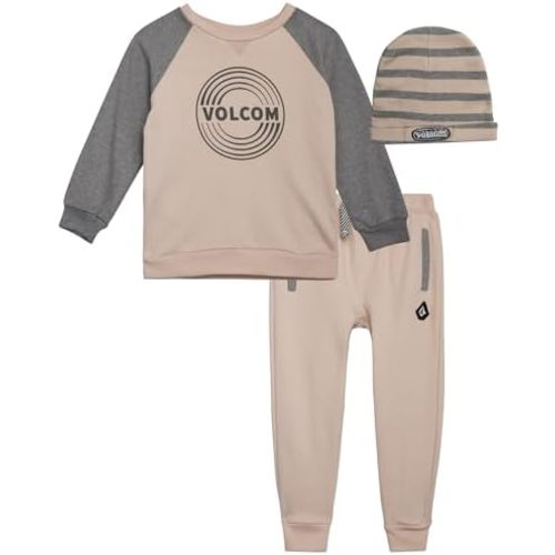 Volcom Boys' Sweatsuit Set - 3 Piece French Terry Active Set Boys Sweatshirt, Jogger Pants and Hat - Boys Jogger Set (12M-7)