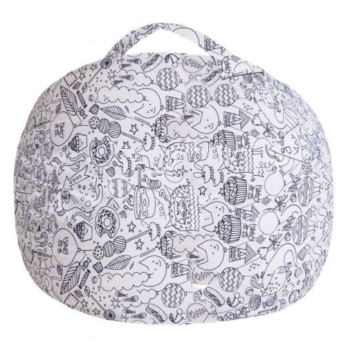 27" Stuffed Animal Storage Bean Bag Chair Cover For Kids' Canvas - Posh Creations: No Assembly, Modern Style