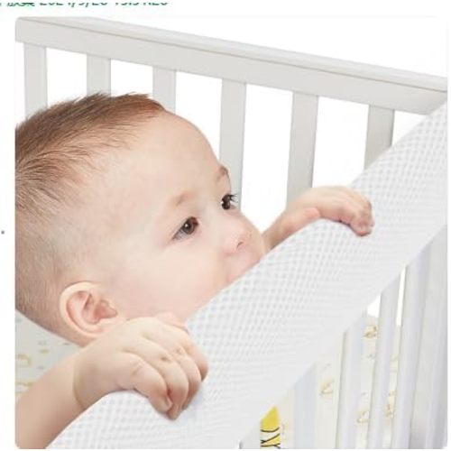 3 Pc Breathble Crib Rail Cover for Teething Guard with Stylish Designs,Soft Anti-Collision Strip Corner Cover, Suits for Most Standard Bed,Rail Protector, Edge Guard Bumper (018-white)