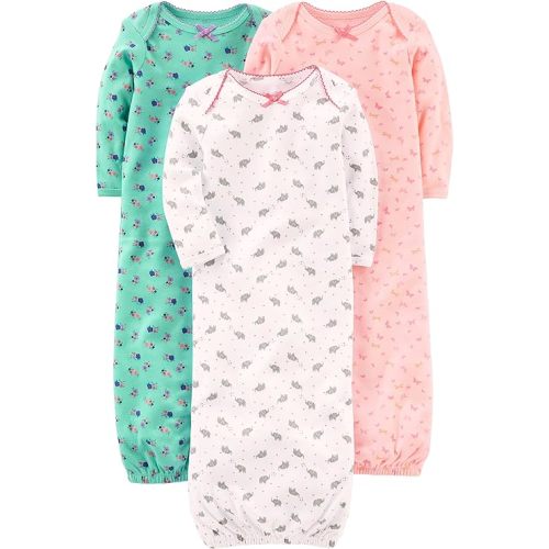 Simple Joys by Carter's Baby Girls' 3-Pack Cotton Sleeper Gown - 0-3 Months - Pink/Mint Green/White