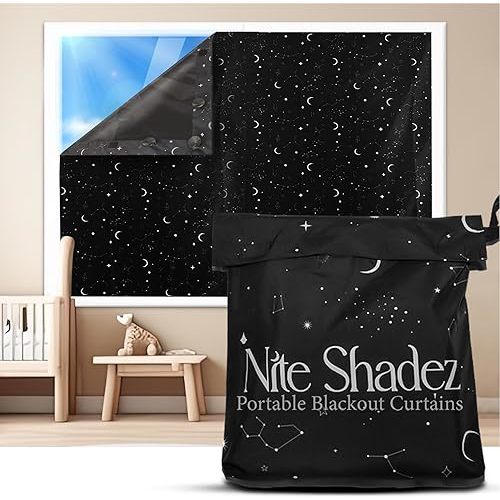 Portable Blackout Curtains (60" x 80") - Travel Blackout Curtains for Baby Nursery w/Stars - Portable Blackout Shades w/UV & Thermal Protection - 20 Stick on Suctions & Velcro Blackout Window Cover