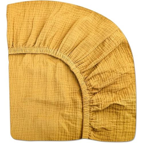 Crib Sheets for Boys Girl, Fitted Baby Toddler Bed Sheets 28" x 52", Neutral Muslin Cotton Crib Mattress Bedding Soft and Breathable Comfort(Mustard Yellow)