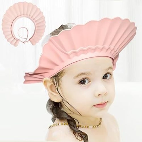 Baby Shower Cap Bath Visor Protection Silicone Adjustable Safe Shower Bathing Cap for Infants Toddler Baby Kids Children (6 Months-12 Years old/15.8-22.8In, Pink)
