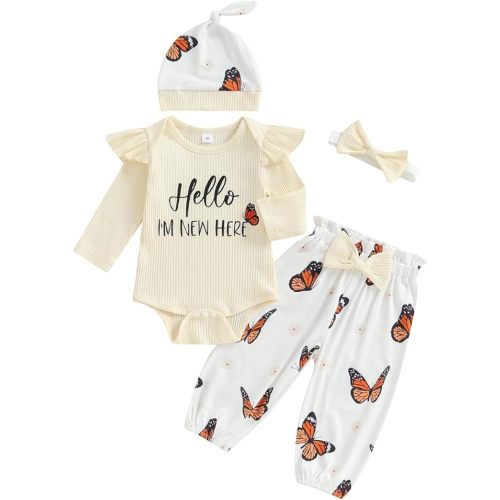 Newborn Baby Girl Clothes Outfits New To The Crew Bodysuit Romper Floral Pants Headband Hat Coming Home Outfit