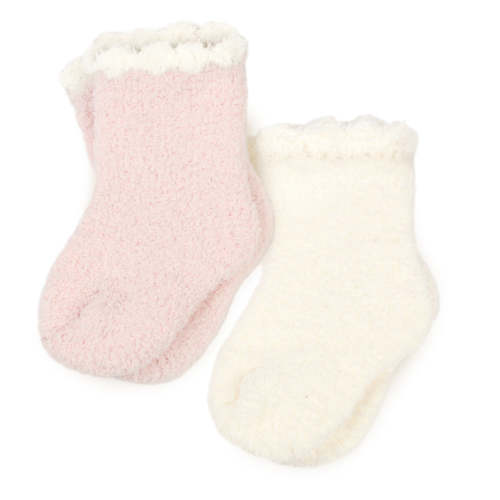 Baby Socks Sets - Solid with Trim - Pink & Creme