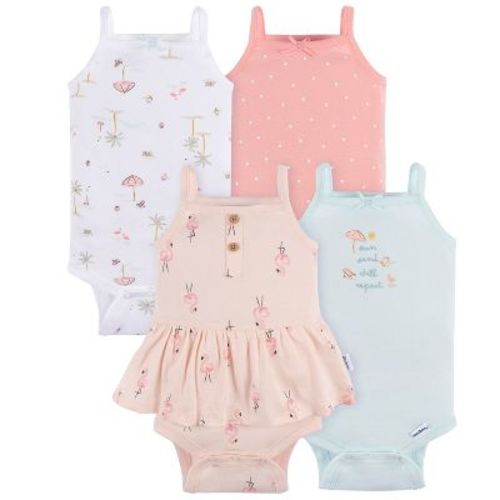 Gerber Baby Girls' 4-pack Sleeveless Onesies Bodysuits, Green Foral, 0-3m
