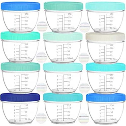 Youngever 18 Sets Baby Food Storage, 6 Ounce Baby Food Containers with Lids and Labels, 9 Coastal Colors