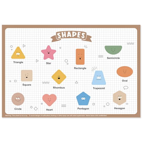 60 Pack Disposable Placemats for Baby & Toddle, Sticky Kids Placemat for Picnic Table, Party, Travel, 12" x 18" Restaurant Table Mats, Shape Alphabet Theme