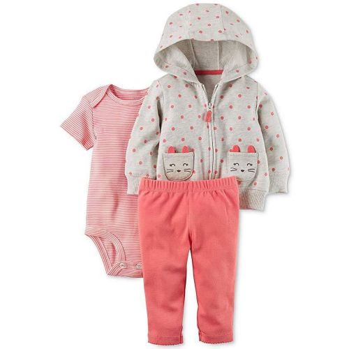 Carter's Short Sleeve Striped Bodysuit Zip Up Hoddie Pant Set (Infant Baby Girl)