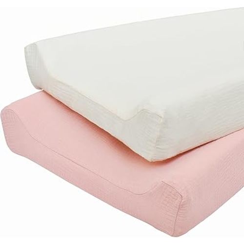 Owlowla Muslin Changing Pad Cover 2PACK,Soft Muslin Cotton Diaper Changing Pad Covers Changing Table Cover for Baby Boy Girl(Cream&Blush)