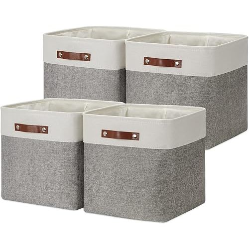 DULLEMELO 13 inch Fabric Storage Cubes 4 Pack Foldable Baskets/Bins for Home Office Organizer Closet, Shelves, Toy, Nursery