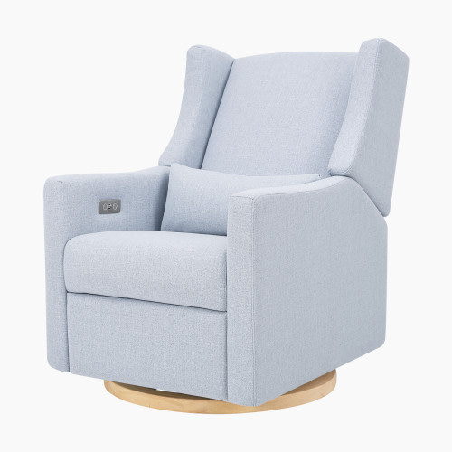 babyletto Kiwi Electronic Recliner and Swivel Glider - Performance Chambray Eco-Twill With Light Wood Base