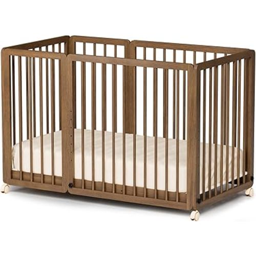JOYMOR 8-in-1 Convertible Crib with 2" Mattress, Convert from Bassinet, Mid Crib to Full Size Crib, Height Adjustable, Easily Convert to Toddler Bed