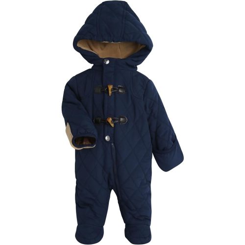 Perry Ellis Baby Boys' Pram Jumpsuit - Sueded Microfiber, Memory Quilted Snowsuit - Newborn Infant Outerwear Coveralls (0-9M)