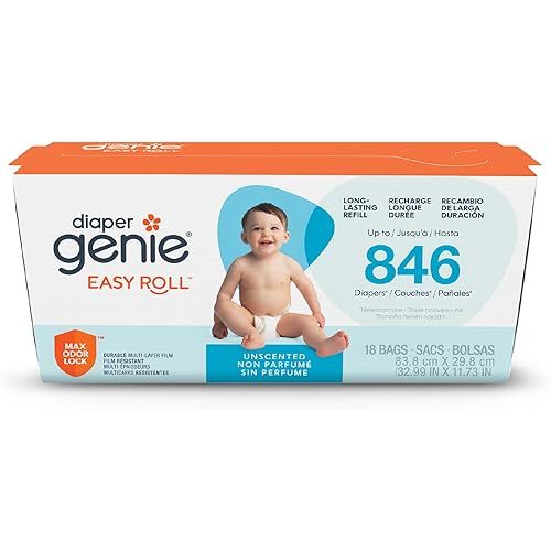 Diaper Genie Easy Roll Refill | 18 Bags Per Refill | Holds Up to 846 Newborn Diapers | Odor Control | Diaper Pail Refill Bags | Fits Diaper Genie Signature & Platinum Pails