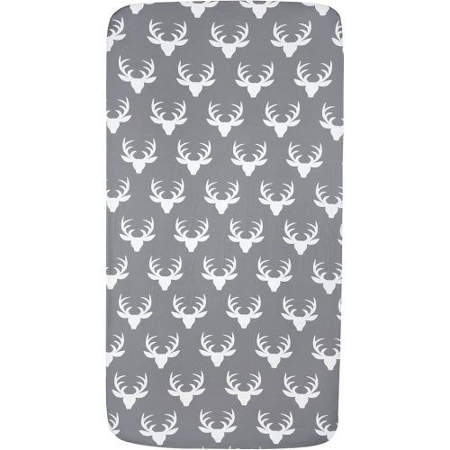 Dear Baby Gear Deluxe Baby Crib Sheet - Cotton Polyester Infant Sheets - Soft Machine-Washable Crib Mattress Cover - Newborn Nursery Bedsheet - White Antler on Charcoal Gray Print, 52"x28"x10"