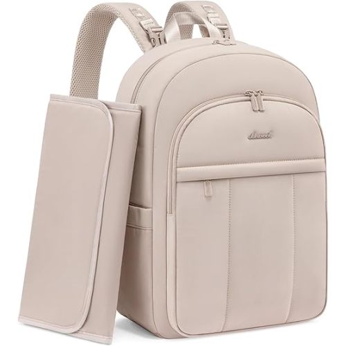 LOVEVOOK Diaper Bag Backpack for Moms, Lightweight Puffy Baby Bag with Changing Pad & Stroller Straps, Large Capacity Waterproof Travel Diaper Backpacks, Ivory