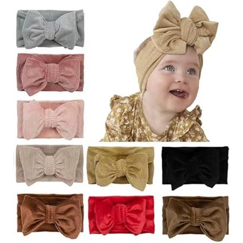 JIAHANG Baby Bows Turban Knotted Head Wraps, Corduroy Big Hair Bow Headbands, Stretchy Hair bands for Newborn Infant Toddlers Girls