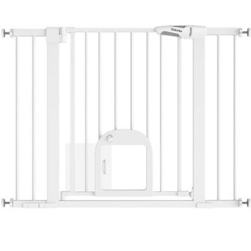 CatPrivilege T7 | Expandable Stylish Baby Gate with Cat Door White 29"-43" W, 30" H