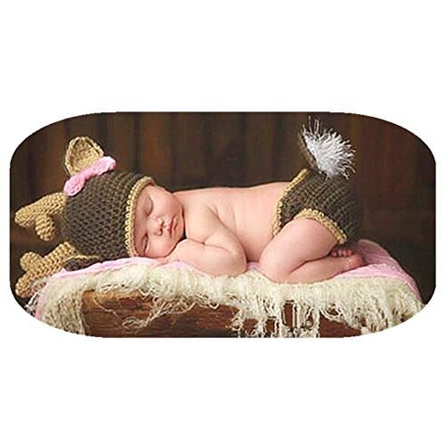Vedory Newborn Infant Photography Props Costume Crochet Knit Deer Hat Pant for Boy Girl Photo Shoot Props Outfits