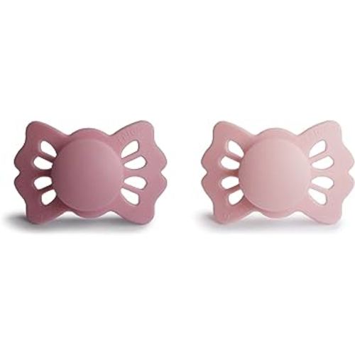 FRIGG Lucky Symmetrical SilkySoft Silicone Baby Pacifier | Made in Denmark | BPA-Free (Cedar/Baby Pink, 0-6 Months)