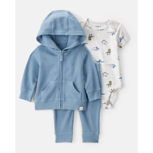 Baby 3-Piece Dinosaur Thermal Little Jacket Set - Blue/Heather | Carter's