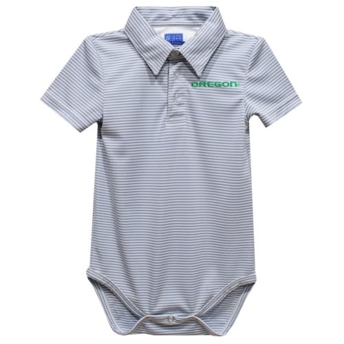 Infant Vive La Fete  Gray Oregon Ducks Polo Pencil Stripe Bodysuit
