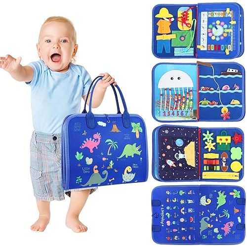 Busy Board Toddler Stocking Stuffers: Sensory Toys for Toddlers 1 2 3 4 Year Old Boy Gifts Montessori Toys - Toddler Airplane Travel Essentials & Road Trip Must Haves, Age 12 18 Month Baby Abacus Toy