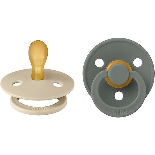 BIBS Pacifiers 0-6 Months | Colour Collection 2-Pack | BPA-Free Symmetrical Natural Rubber Nipple | Made in Denmark | Vanilla/Pine Color Pacifier