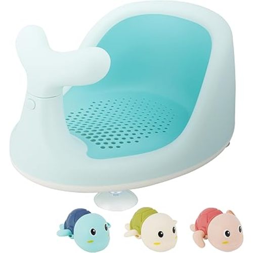 Baby Bath Seat for Bathtub - Baby Bathtub Seat for Babies Sitting Up to 6 to 36 Months with 3 BathToys, Breathable & Elastic Mesh Silicone Cushion with Back Support & Strong Suction Cups