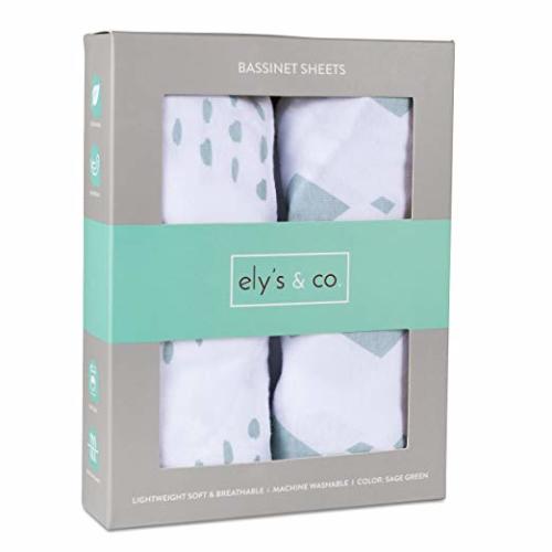Ely's & Co. Bassinet Sheet Set 2 Pack 100% Jersey Cotton for Baby Girl and Baby Boy Sage Green Diamond Design (Bassinet)