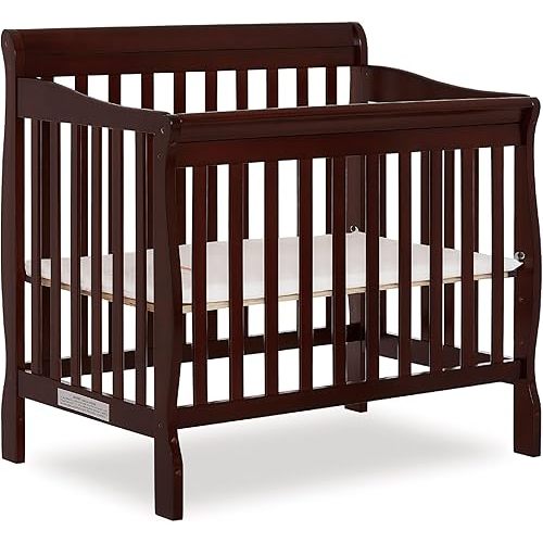 Aden 4-in-1 Convertible Mini Crib In Espresso, Greenguard Gold Certified, Non-Toxic Finish, New Zealand Pinewood, With 3 Mattress Height Settings