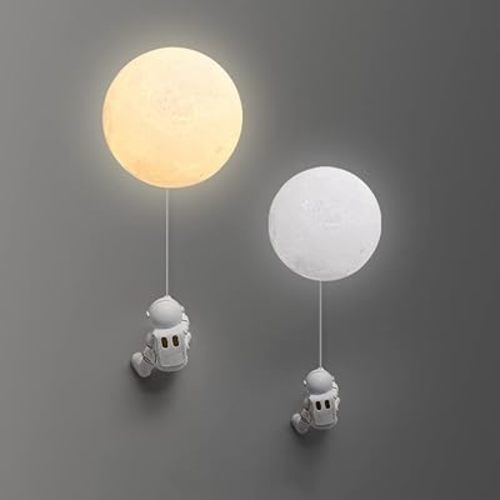 LED Moon Astronaut Wall Lamp 3D Printed Moon Wall Lighting Night Light Children's Room Wall Light Fixture Decorative Wall Lamp for Bedroom, 3 Lighting, 15CM/5.9''