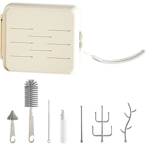 Travel Bottle Washing Kit, Travel Bottle Cleaner Kit Portable Removable Travel Bottle Washing Kit with Brushes, Detergent Dispenser & Drain Rack Quick Cleaning & Drying Baby Travel Essential