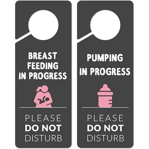Breastfeeding Door Sign, 2 Pack (Printed on Both Sides), 9.3″x3.5″ PVC Plastic, Breastfeeding Sign for Work, Pumping Door Hanger, Pumping Sign for Work, Pumping in Progress Door Sign
