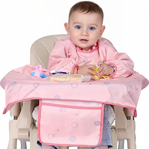MOTEERLLU Coverall Baby Feeding Bib for Eating,Long Sleeves Bib Attaches to Highchair and Table,Weaning Bibs