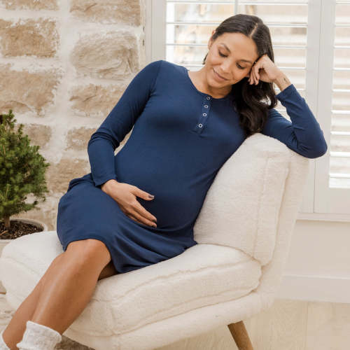 Betsy Ribbed Bamboo Nursing & Maternity Nightgown | Navy
