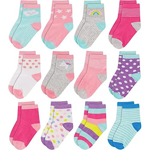 Rising Star Kids Socks for Girls Boys Toddler Cotton Crew Socks for 2T-5T with Grippers or for Children 6T-10T without Grips