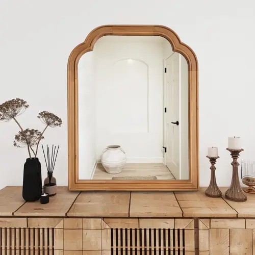 WallBeyond Wood Frame Wall Mirror Decor for Entryway, Living Room or Bedroom Home Decor - Light Woodgrain [16" x 20" Natural Color]