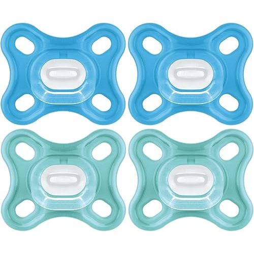 MAM Comfort Baby Pacifiers, Lightweight One-Piece Full Silicone Binky for Newborns 0-3 Months, BPA-Free Nipple, Easy to Clean Pacifier, Best for Breastfed Babies, with Sterilizer Case, 4 Count Binkies