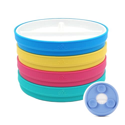 Elk and Friends Kids 6.7” Porcelain Divided Plates with Silicone Suction Sleeves | Suitable for Babies/Kids/Toddlers | Microwave & Dishwasher Safe | Non Slip | Snack Dishes