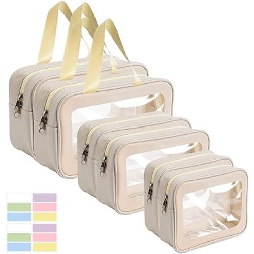 clbutge 6PCS Diaper Bag Organizer Pouches Set, Waterproof Clear TPU Makeup Bag Set with Handles, 2 Large 2 Medium 2 Small Double Zippe Toiletry Travel Cube Bags Essentials for Women