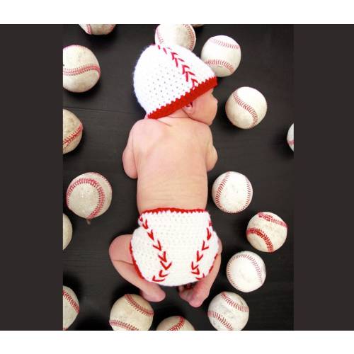 In Stock - Baseball baby hat and diaper cover, baby gift, crochet baseball beanie, baby boy gift, newborn photo prop, baby shower gift