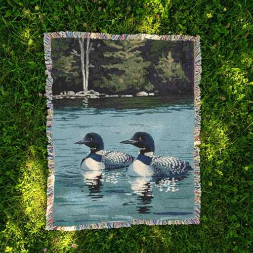 Loon Woven Blanket Cabin Decor Lake House Throw Serene Loons Tapestry Cabin Blanket Camping Throw Animals Cabin Nursery Theme